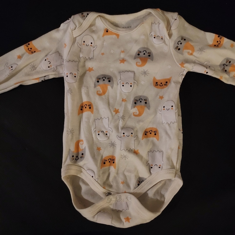 Bon Bebe Cream and Orange Ghost Print Bodysuit
